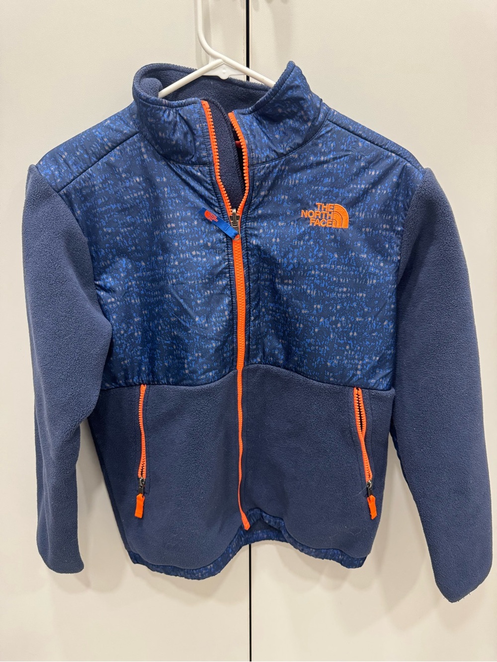The North Face Boys Navy Blue Fleece Jacket with Orange Trim